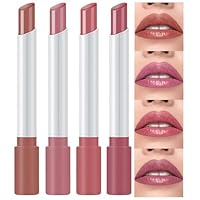 4-Pcs Lip Plumping Gloss Set, Long Lasting Waterproof Lipstick & Tinted Lip Balm, High Pigmented Lip Stain, Nude Lip Gloss for All-Day Wear