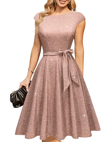 Image of DRESSTELLS Women's Cocktail Dresses, Formal Wedding Guest Modest Church Vintage Tea Party Midi Evening Dress