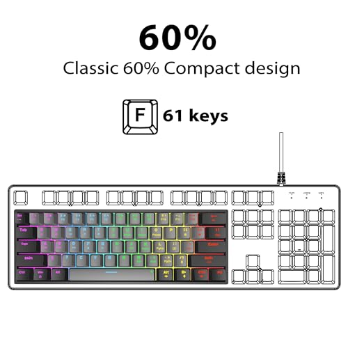 Image of Snpurdiri 60 Percent Machanical Keyboard (Black-Grey, Red Switches) | Full Anti-Ghosting 60% Gaming Keyboard Rainbow Backlit for PC Gamer Office Business