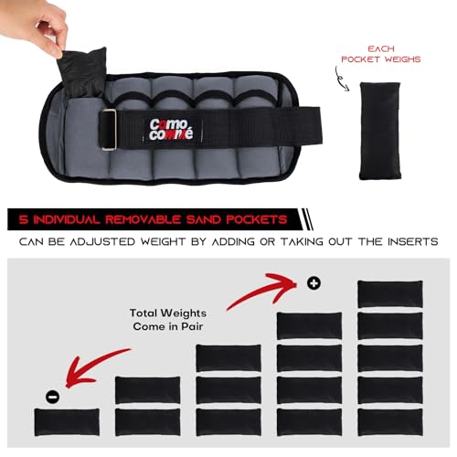 Image of Adjustable Ankle Weights, 2 3 5 lb 1 Pair Strength Training Wrist Leg Arm Weights for Women, Men, Weighted Ankle Weight Set with Removable Sandbags for for Gym, Fitness Workout, Running Lifting