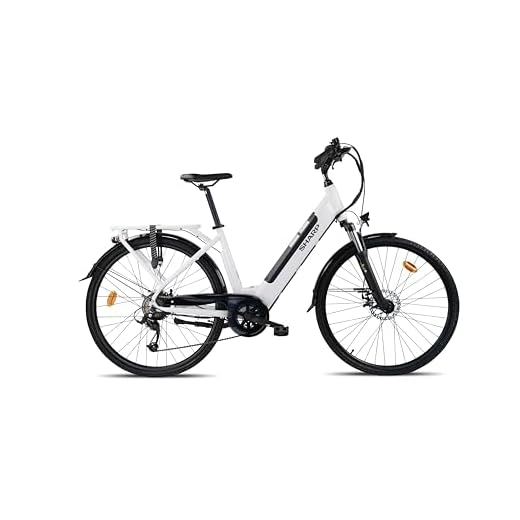 SHARP ED05EW - City e-Bike für Damen - Elegantes 28 Zoll Tiefeinsteiger Pedelec (250 W Motor, 18,5 Zoll Rahmen, 12.8Ah Akku, Shimano 7-Gang, Scheibenbremsen, 25km/h, bis 80km Reichweite) - weiß