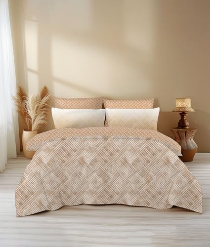 Image of LANE LINEN 400TC Morrison Bloom Super King Size Bedsheet with 4 Pillow Cases | 100% Cotton Digital Print Bedding Set (2.74 M x 2.74 M) | Modern Floral Pattern for Luxurious Comfort (Brown)