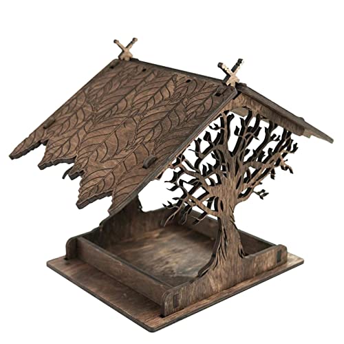 JpGdn 鳥の餌箱 木製 バードフィーダー 鳥小屋 天然木 えさ台 鳥かご 庭 おしゃれ 野鳥 給餌器 野鳥観察 餌だい 24*20*30cm ブラウン