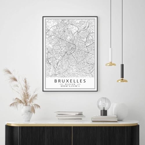 FURLOU Póster moderno con mapa de la ciudad, pintura en lienzo, arte de pared, imagen impresa para sala de estar, dormitorio, decoración interior del hogar, 40x60cm, sin marco