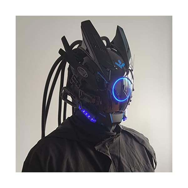 Kyeday punk mask cosplay for men, round light with braids mask cosplay halloween fit party music festival accessories - image 6