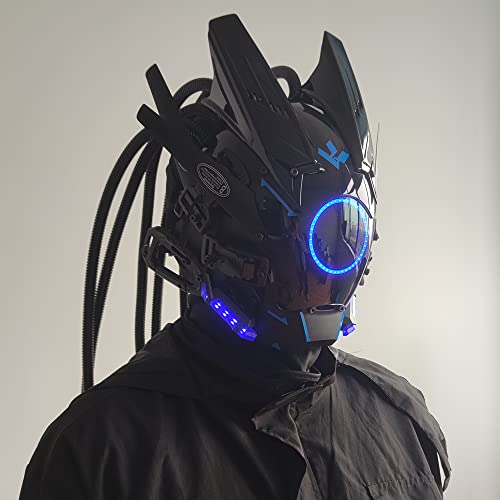 KYEDAY Punk Mask Cosplay for Men, Round Light with Braids Mask Cosplay Halloween Fit Party Music Festival Accessories