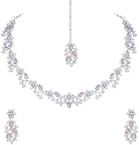 Atasi International American Diamond AD with Colorful Crystal Necklace Jewellery Set for Women/Girls | Perfect for Weddings, Parties & Festive Occasions