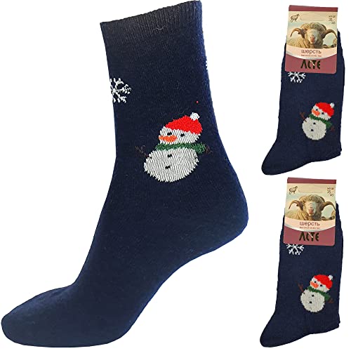 Acte Chaussettes d'hiver courtes mi-jambes mixtes en laine unie ou fantaisie longues chaudes coton, 2 paires de chaussettes mixtes laine de Noël bleu, Taille unique Cover