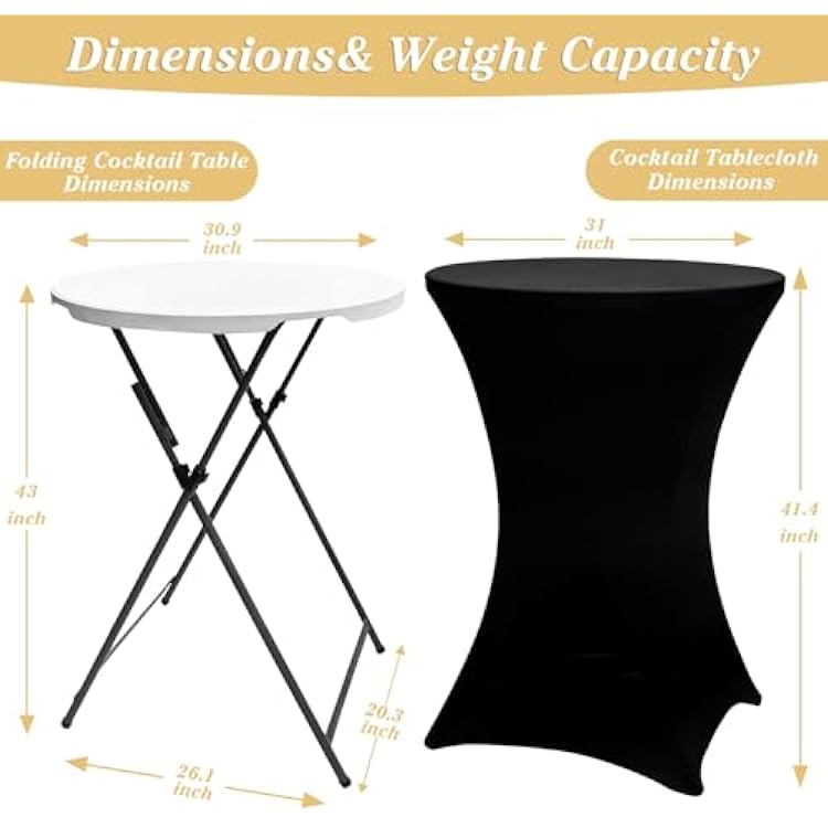 GUAGUA 32 2PCS Round Plastic Folding High Top Table - Versatile Bar, Cocktail & Portable Pub Table for Parties, Bistro & Events (2PCSWhite Set C)