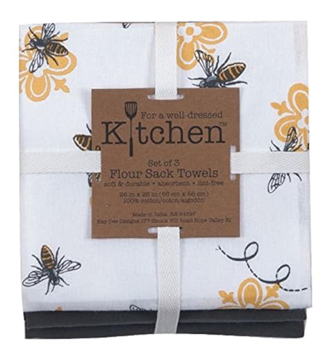 Kay Dee Designs 3-Piece Cotton Flour Sack Towel Set, 26 by 26-Inch, Queen Bee
