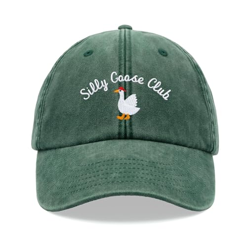 Silly Goose Club Baseball Cap Vintage Washed Unisex Dad Hat Adjustable Bottle Green