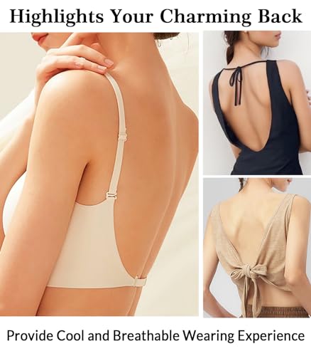 Boufor Seamless Low Back Bra Wireless Padded Bralette Thin Straps Comfort Halter Backless Cross Multiway Convertible Bras thumb #3