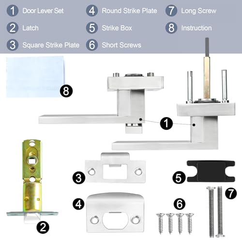 Privacy Interior Door Handle, 6 Pack Heavy Duty Door Lever for Bathroom & Bedroom Privacy Door Lock Handle Keyless Door Knobs in Satin Nickel for Right & Left Sided Doors