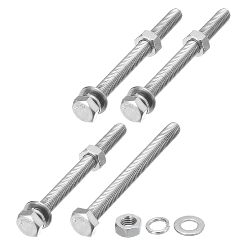 Image of METALLIXITY Hex Head Screws Bolts, Nuts, Flat & Lock Washers Kits (M8-1.25x90mm) 4 Set, Stainless Steel Fully Threaded Machine Screws Bolt Set - for Home Appliance Equipment