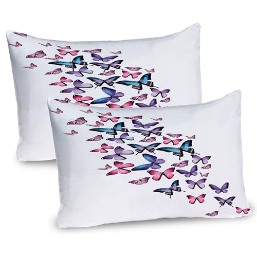 Ambesonne Navy and Blush Pillow Sham Set of 2, Various Butterflies Flying Together Spring Summer Nature Inspired, Quality Microfiber Bedding Item for All Seasons, 30