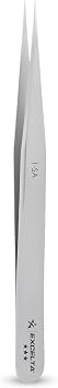 Excelta 1-SA Straight Very Fine Point Stainless Steel Tweezers, Anti-Magnetic, ESD-Safe, Swiss-Made, Professional Precision Tweezers for Electronics, Soldering, Repair, Small Components & Lab Use