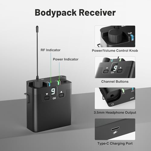 Image of Phenyx Pro Bodypack Receiver for PDP-M Wireless in-Ear Monitor System, Portable Beltpack w /16 UHF Channels, Rechargeable Battery (PMR-P-900)