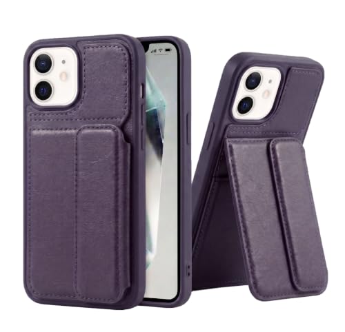 Image of amazon basics Luxury Vegan Leather Back Cover for iPhone 12 | Built-in Card Holder Slot | Integrated Mobile Stand | Slim Shockproof Protective Case with Stitched Finish - Purple
