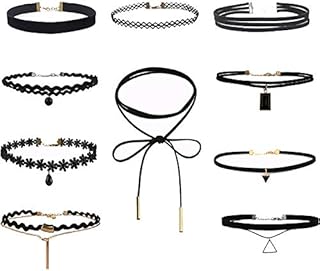 Cyleibe Black Choker Necklace Set, Gothic Tattoo Lace Necklace for Women/Girls Black Classic Velvet Stretch Decorations for Party (10pcs)
