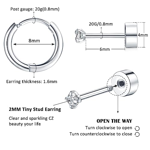 Funtopia 32 Pcs Earrings Set For Multiple Piercing, 316L Surgical Steel Silver Tiny Stud Earrings Small Hoop Earrings, Cz Helix Cartilage Flat Back Earrings For Men Women Girls #TOP1