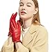 NOVBJECT Leather Gloves for Women Winter Full Touch Screen Genuine Leather Warm Cashmere Knitted Lining, Red, M
