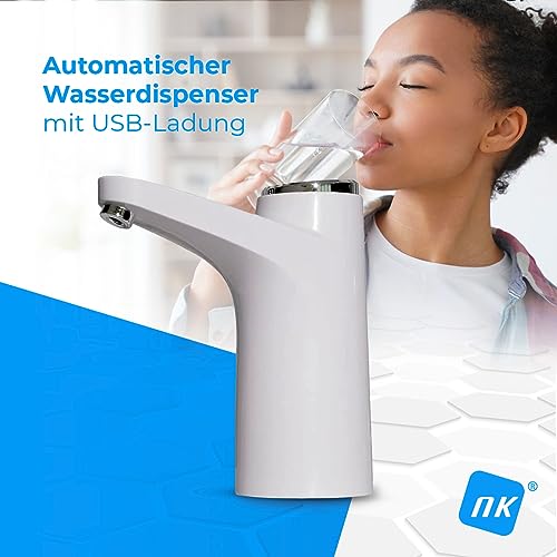 NK Wasserspender - LED-Anzeige, 1200 mAh USB-Akku, Silikonmaterial, kompatibel mit 4,5L 5L 7,5L 10L 11,3L 15L 18,9L (3,8 und 4,8cm Adapter) - Weiß