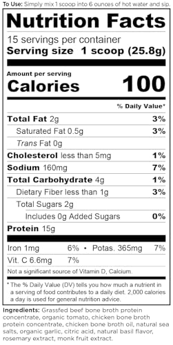 Ancient Nutrition Bone Broth Protein Powder, Tomato Basil, Grass-Fed Chicken and Beef Bone Broth Powder, 15g Protein Per Serving, Supports a Healthy Gut, 15 Servings - Image 3