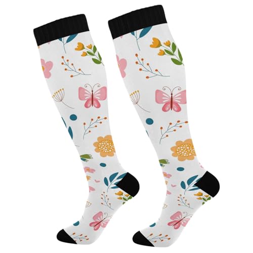 Dussdil Flower Roses Leaves Butterflies Compression Socks for Women Men Christmas Circulation Long Knee Socks for Winter Warm Stockings Socks