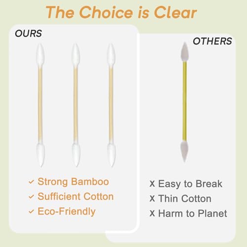 Image of Cotton Swabs for Precision Cleaning, Organic Tips 1000 Count | Pointed Cotton Swabs With Bamboo Sticks For Makeup Fixes, Nail Cleanup, Crafts, Travel Kits, And Small-space Detail Cleaning