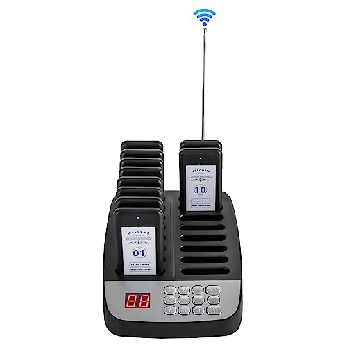 Restaurant Pager System, Wireless Guest Customer Service Calling System, Social Distancing Keeping 10 Pagers Buzzers, Lineup Queue Signal Beepers, Waiting Paging System for Coast Hotel