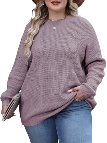 Sweaters for Women Oversized Sweater Dress Fall Fashion School Outfits 2025 Plus Size Clothes Womens Tops Blouses Dressy Casual Sweatshirts Trendy Holiday Winter Ladies Clothing Pink 2XL3