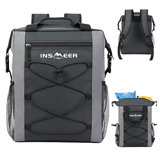 INSMEER Mochila Termica, Bolsa Térmica À Prova De Vazamentos Saco Refrigerador Macio Isolado Para Acampamentopraia Peito De Gelo Para Manter O Frio Quente Por Horas,40 Latas, Preto