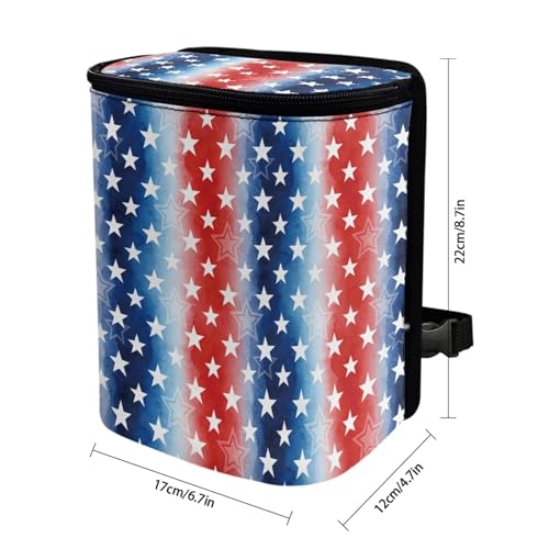 Image of Talayituse American Flag Star Print Car Trash Can with Lid, 4th of July Leak Proof Auto Trash Bag Hanging Vehicle Garbage Can Multipurpose Storage Container for Back Seat Road Trip