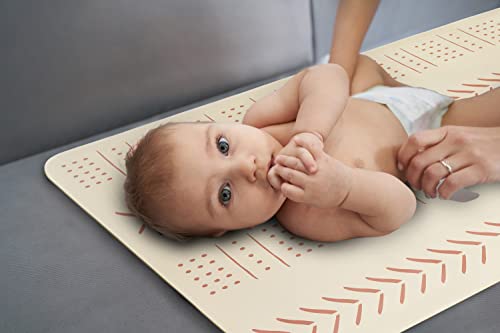 Image of CHILDLIKE BEHAVIOR Vegan Leather Baby Changing Pad- Wipeable Portable changing Pad for Babies- Perfect for Travel-Foldable and Waterproof changing mat - Breathable and Gentle on Babys Skin-Beige 16x30