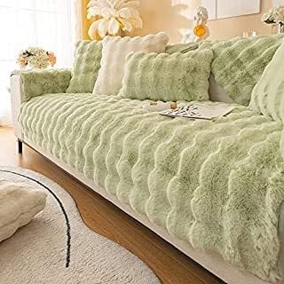 YUMEIGE Upgraded Couch Covers - Thick Plush Faux Rabbit Fur Sofa Cushion Non-Slip Warm Soft Cozy Couch Covers Pillow Covers Furniture Protector(Groen,18" x 18")