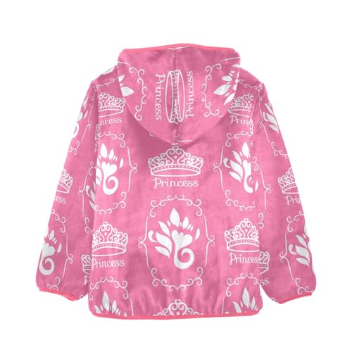 OTVEE Pink Princess Crown Kids Hoodie Jacket Fall Spring Full Zip Warm Outwear Coat2