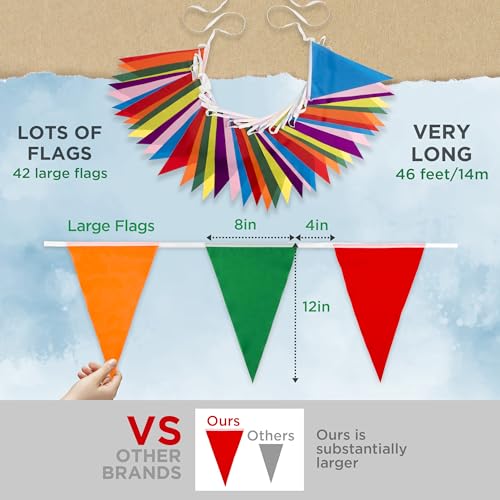 Premium Reusable Bunting Banner - Bunting Outdoor Waterproof - As Seen on TV - Polyester Fabric Bunting - Outdoor Party Decorations, Garden Bunting,Festival/Birthday Decoration (46ft,42 Large Flags)