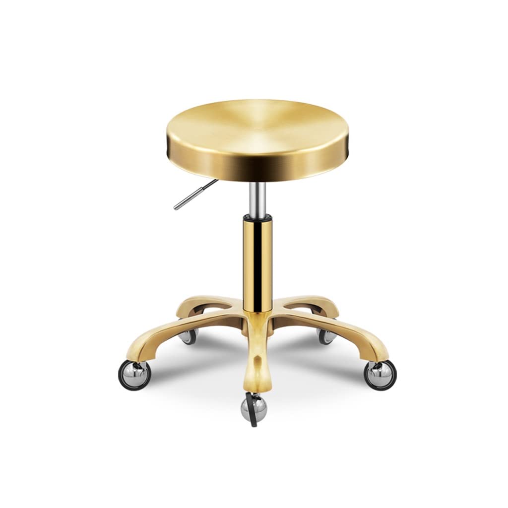 GTHTUHFD Stainless Steel Beauty Stool Barber Shop Hairdressing Stool Does Not Stick Pulley Stool Rotating Lift Chair,Gold