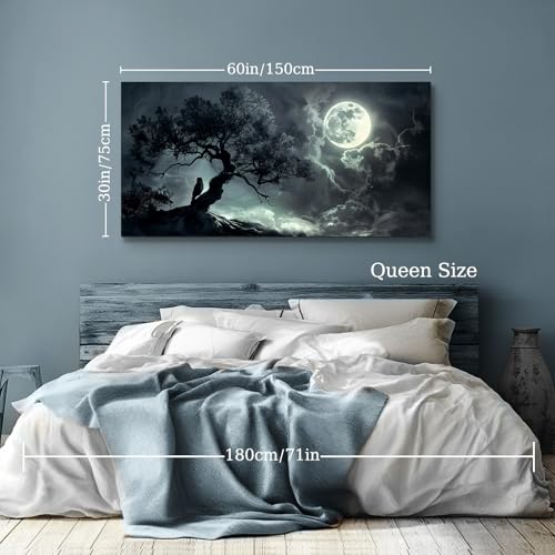 SERIMINO Large Wall Art for Living Room, Dark Landscape Canvas Prints Paintings, Moonlit Night Pictures Wall Decor Aesthetic, Moon and Tree Modern Home Decor Bedroom Bathroom Office Artwork 30"X60"