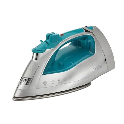 Sunbeam Steammaster Steam Iron | 1400 Watt Large Anti-Drip Nonstick Stainless Steel Iron with Steam Control and Retractable Cord, Chrome/Teal