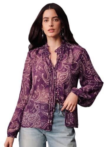 Image of Women Georgette Regular Fit Shirt ||Women Top || Cecily Paisley-Trim Button-Front Shirt (S-01-04)