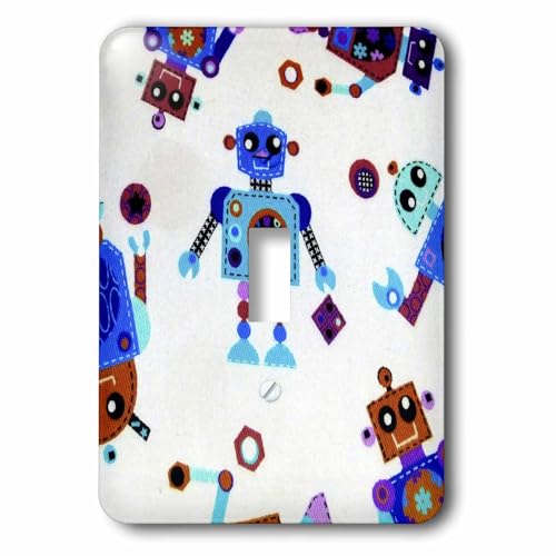 Interrupteur simple robots bleu rouge turquoise plaque murale - 2