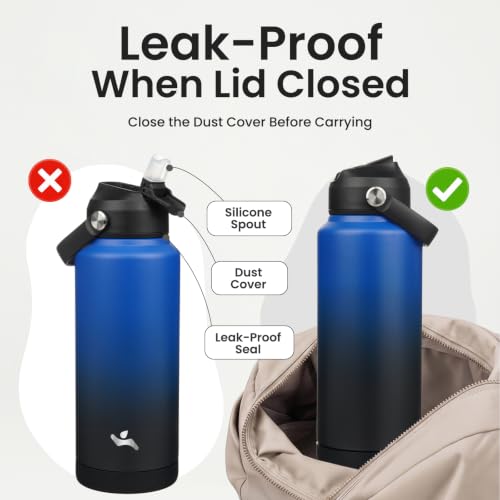 Image of Konokyo 32 oz Insulated Stainless Steel Sports Water Bottle with Straw Lid