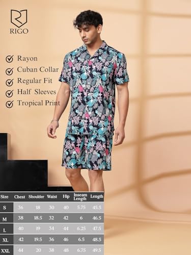 Image of Rigo Printed Co-Ord Set for Men's | Casual Shirt & Shorts Night Suit Set | Lounge-wear Nightdress Pajama Set for Men's | Night Wear, Beach Wear, Vacation Wear Outfit