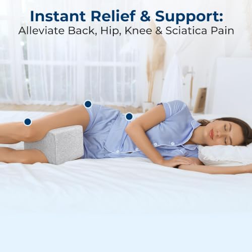 Image of 5 STARS UNITED Knee Pillow for Side Sleepers - Hip Pain Relief, Memory Foam Leg Cushion for Side Sleeping - Between Legs Pillow for Sciatica & Lower Back Pain, Gray Cotton Cover