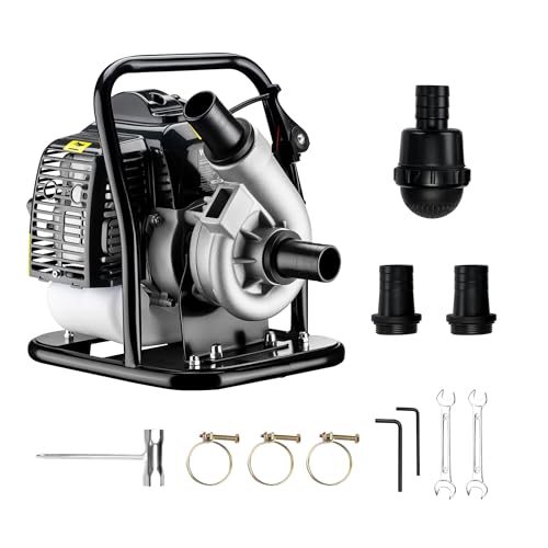 Wiltec Benzin Wasserpumpe 1,4 kW Gartenpumpe mit 15 m³/h Durchfluss, Garten Pumpe mit 2-Takt-Motor, Motorpumpe zur Bewässerung und zum Aus- bzw. Abpumpen