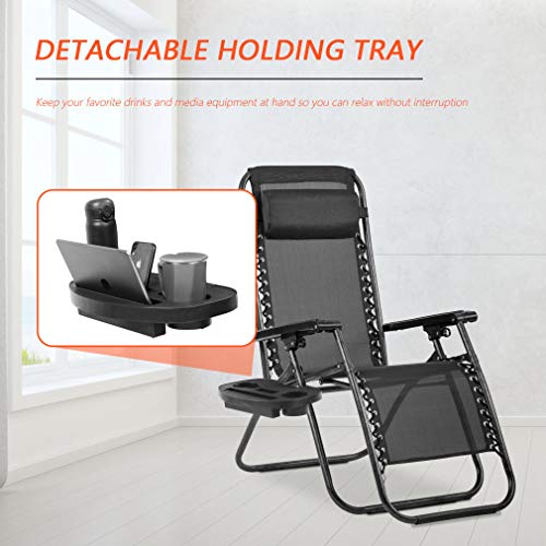 Her Majesty Adjustable Lounge Recliner Chair Set Of 2 With Cup Holders Pillow For Patio Outdoor Yard Beach,Black #TOP2