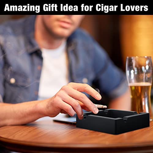 2 Pcs Cigar Outdoor Ashtray Square Ash Tray 6 Inch Silicone Ashtray Men Ashtray Deep Cool Ashtrays with 4 Dual Use Rest for Christmas Gift Patio Outside Indoor Home Decor (Black) - Image 6