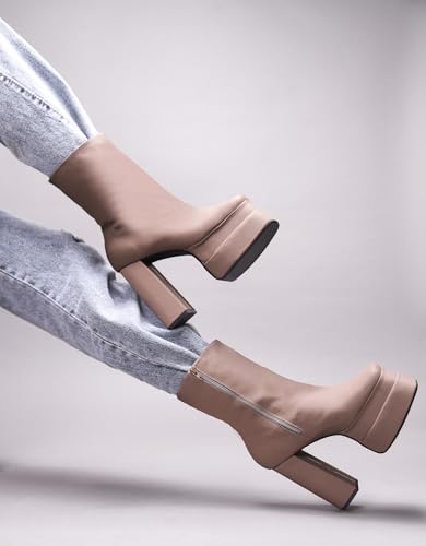 Image of SilverArrow Classy Trendy Comfortable ankel Length Block Heel Zipper Boots for Womens & Girls