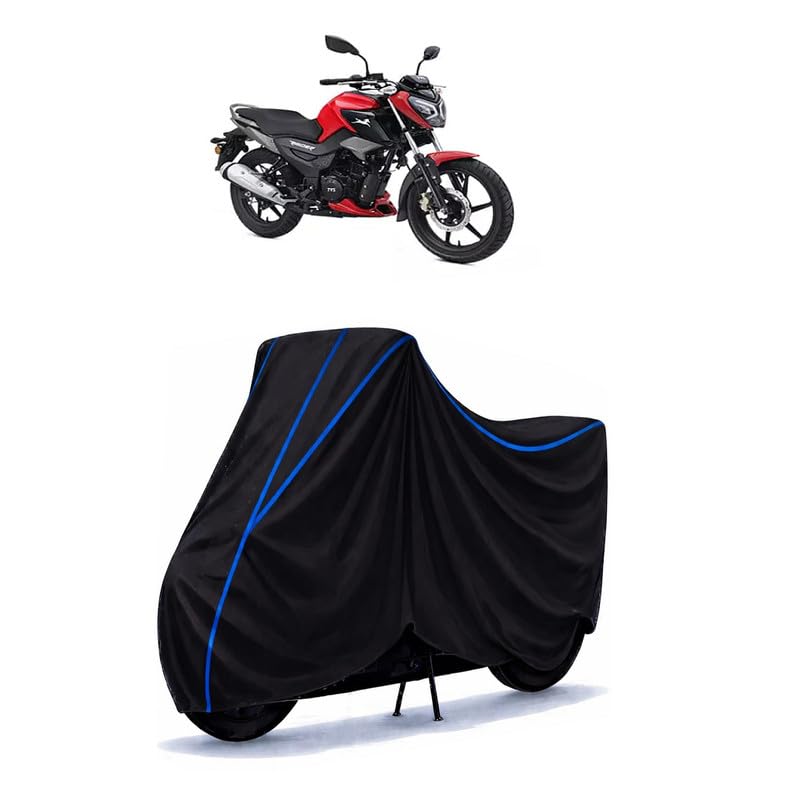 Image of BIR Bike Cover Water Resistant Compatible for Raider 125 Universal Motorcycle Rain | Heavy Duty UV Protection, Dust, Scratch Indoor Outdoor All Weather with Black Blue Piping Elastic